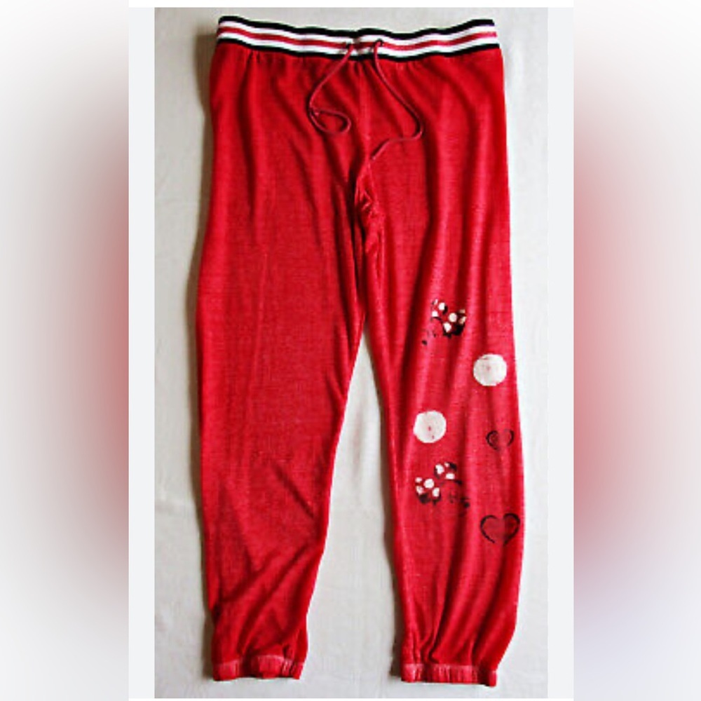 Disney Parks Minnie Mouse sweatpants joggers heathered red drawstring SZ S. NWOT